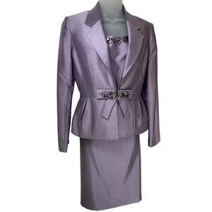 Tahari ASL Lux Lilac Lavender Skirt Suit 3 Pc Blazer Top Embellished Beaded Sz 4